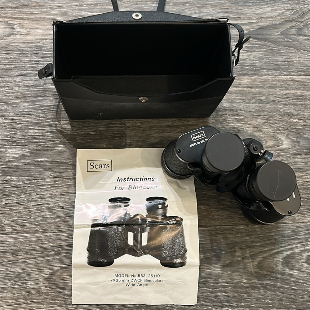 Vintage Sears Binoculars Model 583 25110 Wide Angle 7x35mm Case Covers Japan